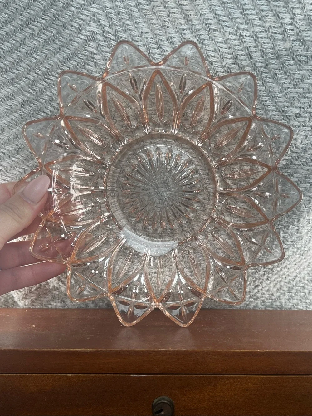 Vintage Pink Pressed Glass Sunburst Dish
